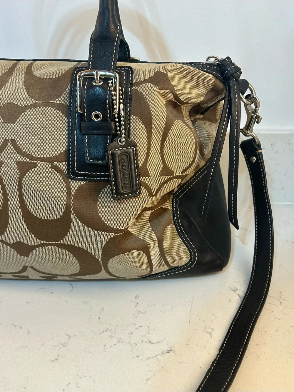 Coach Hampton Signature Satchel in Khaki Jacquard Canvas